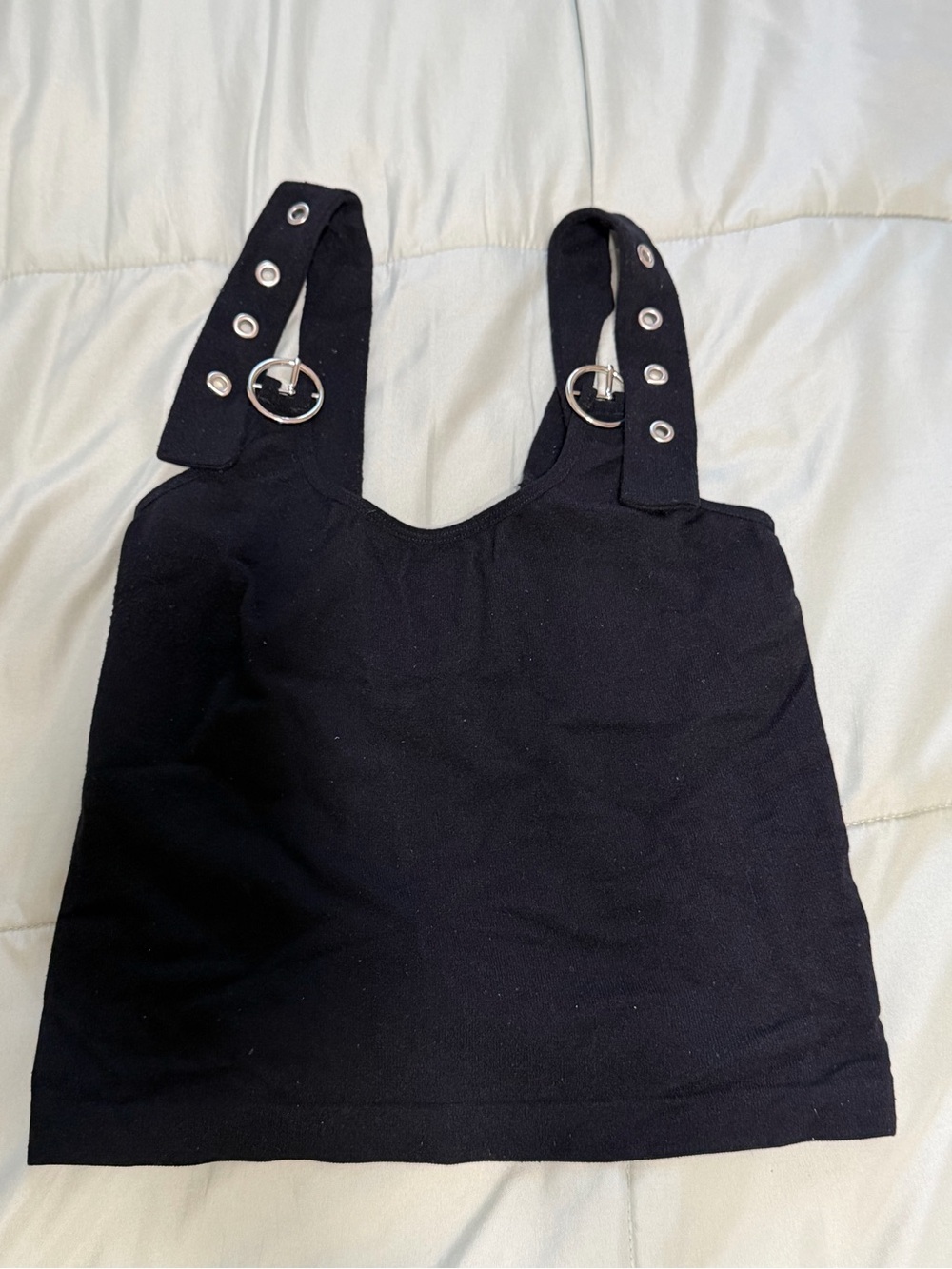 Black Crop Tank Top with Ring Strap